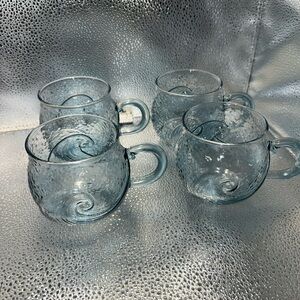 Set of 4 PHONORY- Swirl Glass Mug - Handblown - Wave Design - Blue